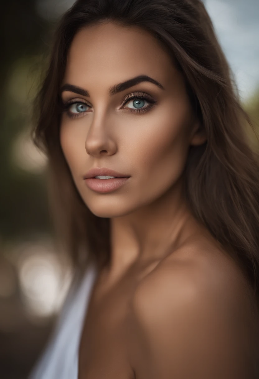 Arafed woman without clothes, Fille sexy aux yeux bruns, Portrait angelin jolie, cheveux bruns et grands yeux, selfie of a young woman, Yeux de chambre, Violet Myers, pas de maquillage, Maquillage naturel, Look directly into the camera, Visage avec Artgram, Maquillage contouring, Superbe photo du corps entier, Au bord de la piscine, italienne