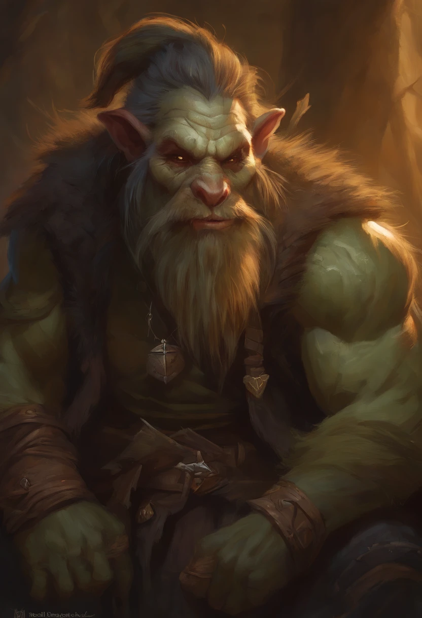 a painting of a troll with a beard and a beard on, female troll shaman, medium portrait of a goblin, senior concept artist, goblin girl dnd character, portrait of a goblin, a character based on a haggis, by Todd Lockwood, bugbear, drak fantasy goblin, dog - faced muscular goblin, epic full color illustration, portrait of a gnoll