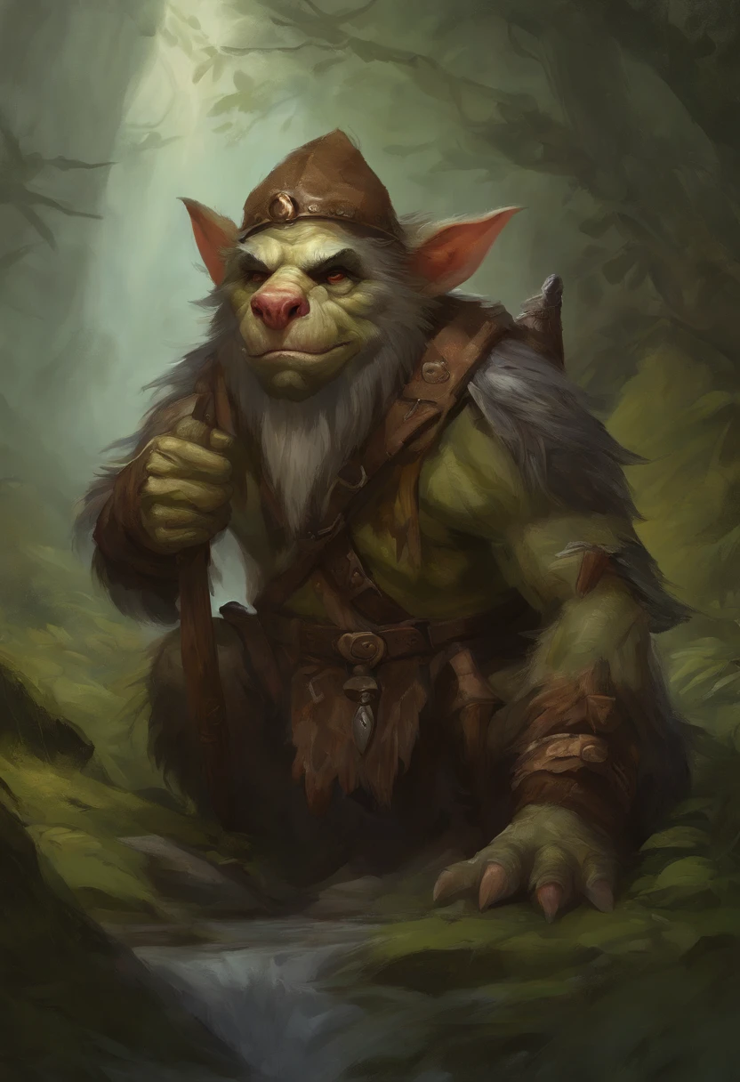 a painting of a troll with a beard and a beard on, female troll shaman, medium portrait of a goblin, senior concept artist, goblin girl dnd character, portrait of a goblin, a character based on a haggis, by Todd Lockwood, bugbear, drak fantasy goblin, dog - faced muscular goblin, epic full color illustration, portrait of a gnoll