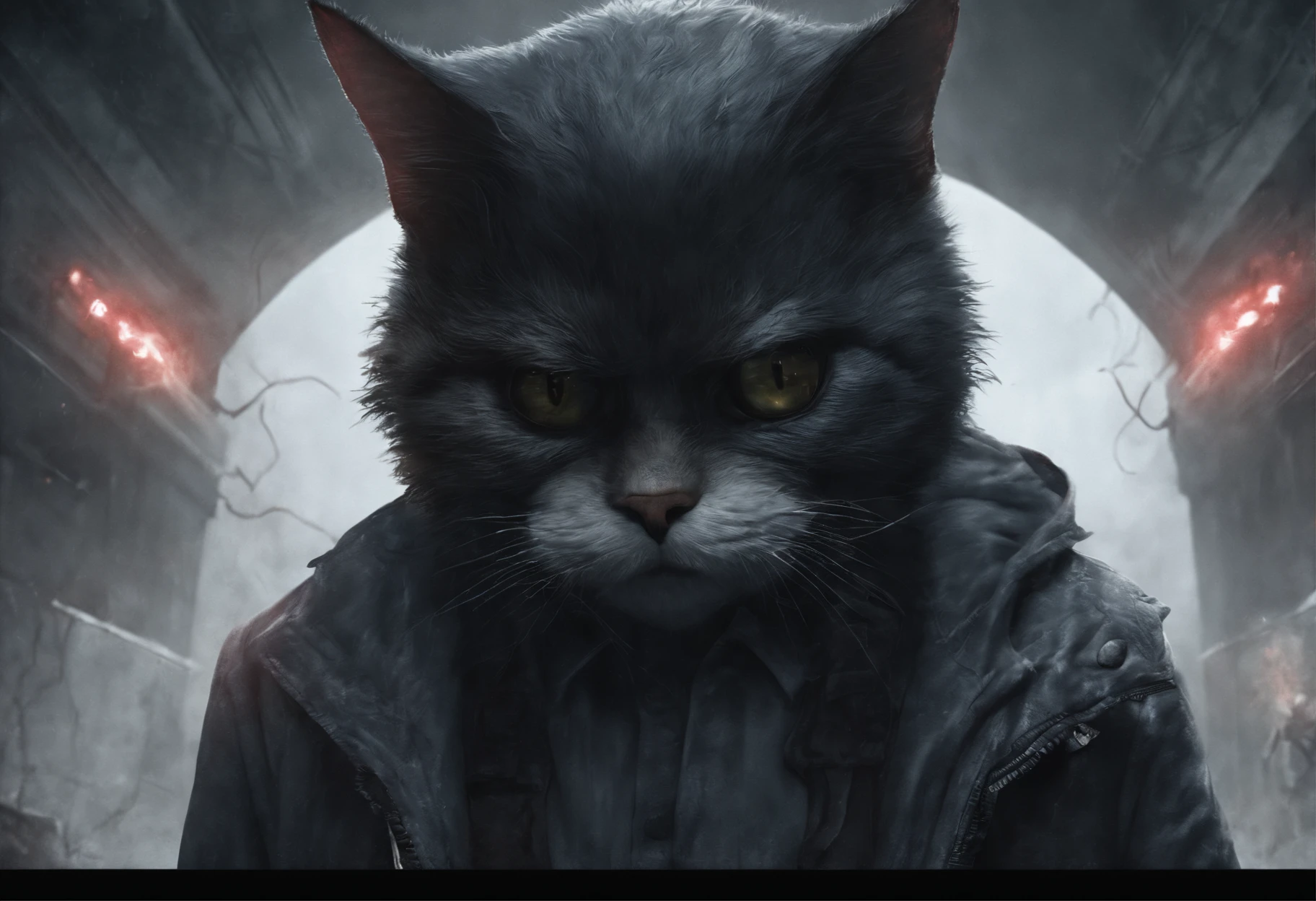 ((Best quality, 8K, Masterpiece: 1.4)),((Amazing detail: 1.3)),((illustration, Hairstyle Casual: 1.2)),((high resolution: 1.1)), A cute cat standing, headset on head, Tactical coat, Fashionab, Soft light, Colorful, Depth of field, Cinematic lighting, From below, Anatomically correct, Amazing art of painting, No Man,