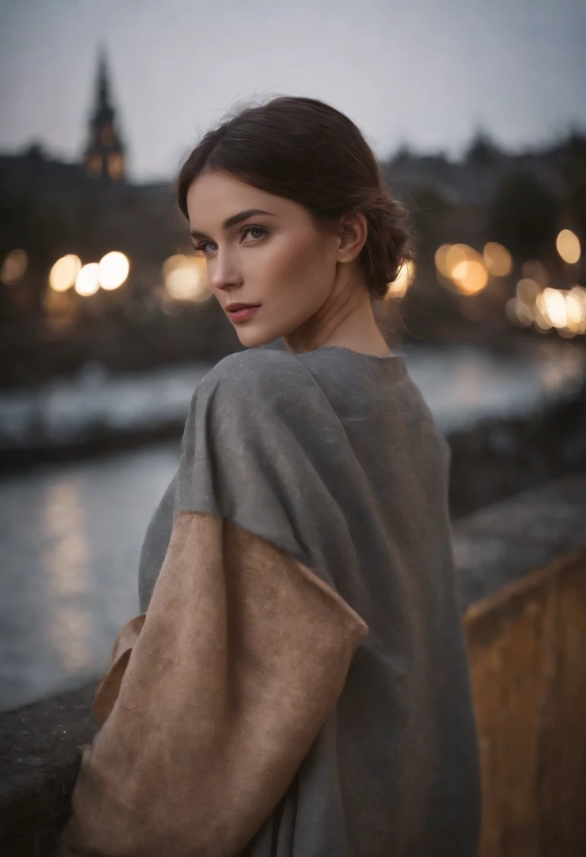 Fille par une nuit pluvieuse,Lentille avant,Street background (closeup shot:1.6),beste-Qualit,f / 1 photographie HD T bokeh,Depth of field Macro The atmosphere is sad