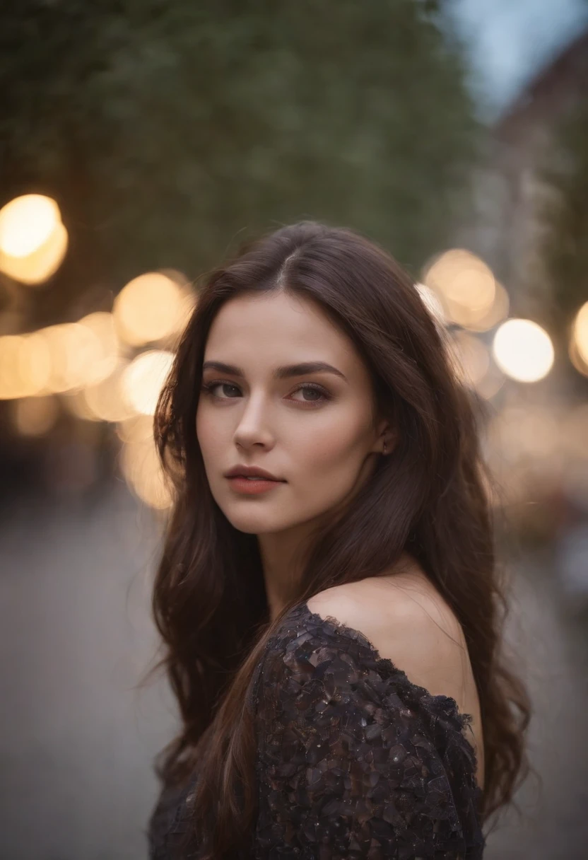 Fille par une nuit pluvieuse，cheveux noir, Lentille avant，Street background （closeup shot：1.6），beste-Qualit，f / 1 photographie HD T bokeh，Depth of field Macro The atmosphere is sad