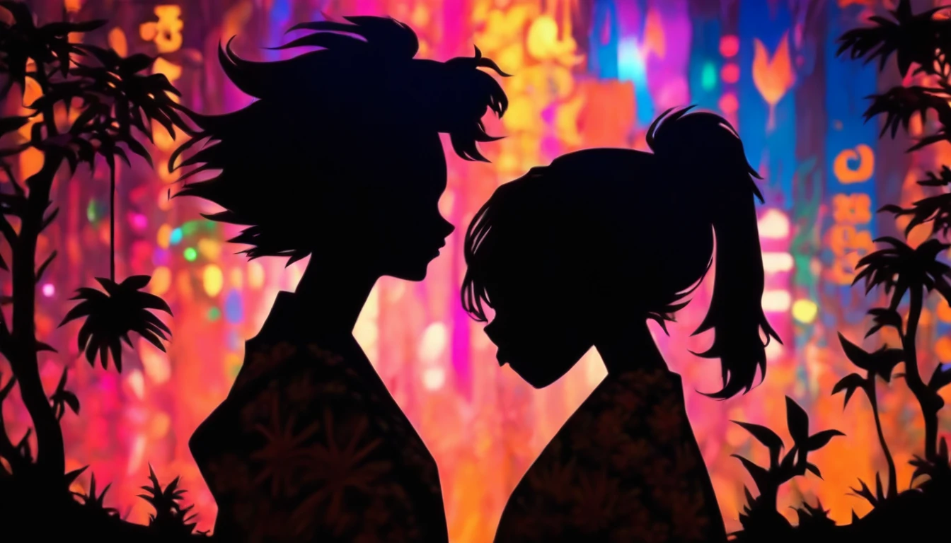 (Silhouette Art,cutouts:1.6)
(((Paper cutting art,A world where only black exists:1.3)
(Cowboy Shot),1 girl,Solo,
(Girl in kimono,profile:1.2),wine bottle、crowd
break
(Colorful colored neon lights)
Textured glass background,Tarot card atmosphere