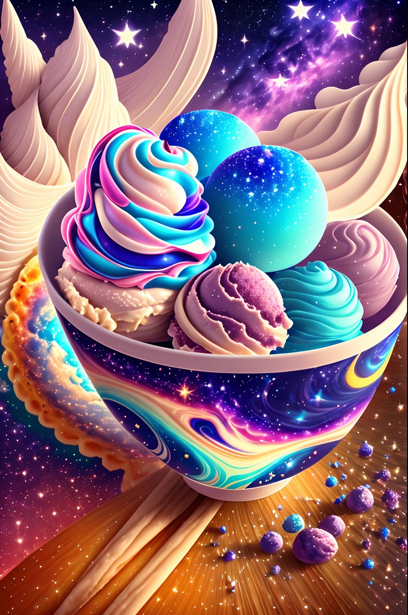 An ice cream with a background of cosmic galaxies --auto --s2