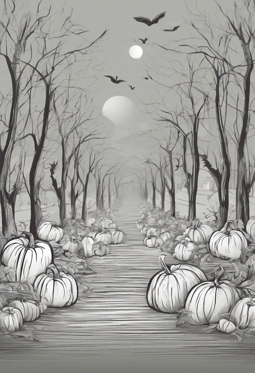 Jack-o'-lanterns lining a creepy, foggy path.