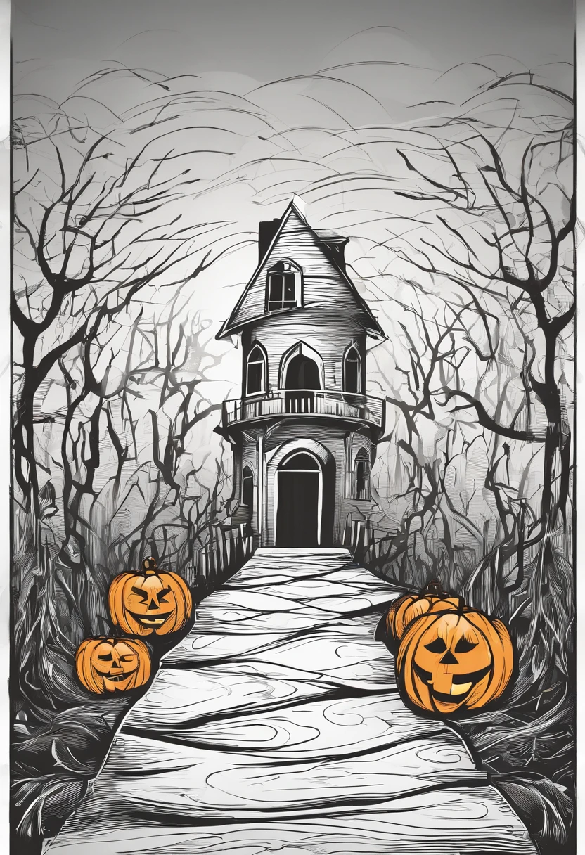 Jack-o'-lanterns lining a creepy, foggy path.
