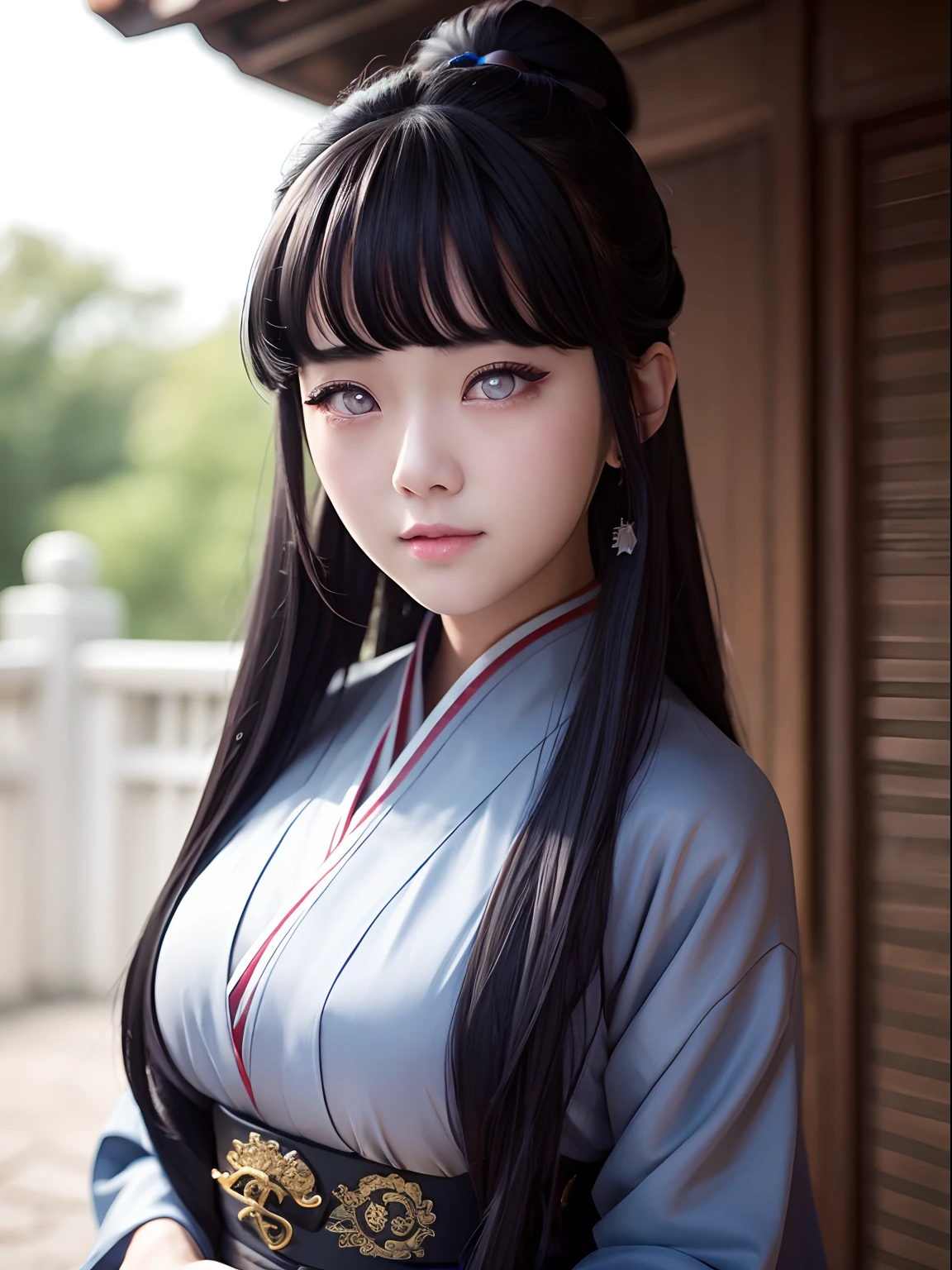 1girl,full body,extremely detailed face, beautiful detailed eyes,light on face,cinematic lighting,looking at viewer,outdoors,Black hair,(balck Chinese architecture:0.05),hanfu,