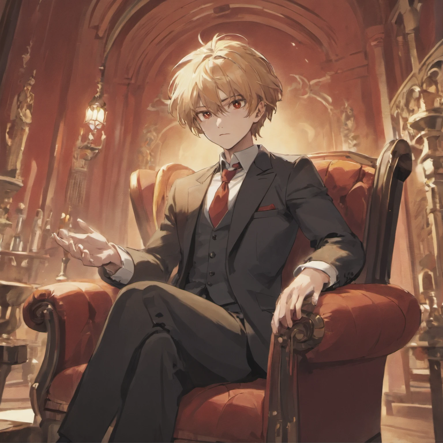 (1 person)((mtu :1.2))((Mysterious man)), (Sit on a red leather sofa), Sven style,A man like Yang Jian,(((Hair combed back,The hair on both sides is combed back,damp hair,extremely short hair))), The best ratio of four fingers to one thumb, (Holding a complete and perfect wine glass in his hand),((white shirt)),Black eyes, fantasy, Dark fantasy, Perfect hand, fantasy, romatic, Kravyod, (Architecture of the Baroque period), In the classic bar, Best light and shadow