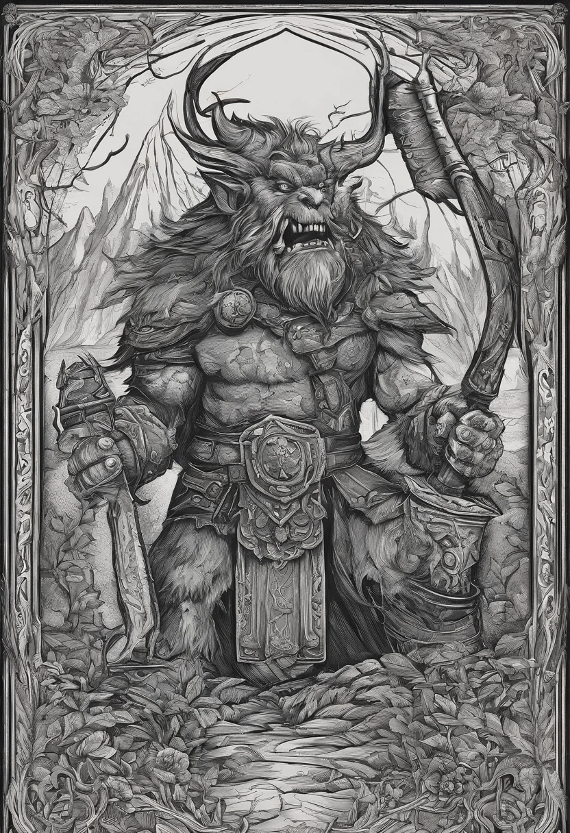 there is a painting of a troll with a hammer in his hand, bugbear, bugbear ranger, raging bugbear, epic full color illustration, grog strongjaw, fur-clad barbarian goliath, a druid, gnoll, tyler edlin fantasy art, troll, humblewood art style, high fantasy illustration, druid warrior, amazingly detailed d & d art