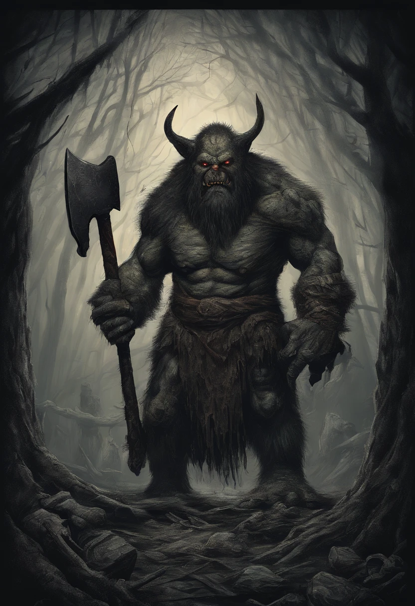 there is a painting of a troll with a hammer in his hand, bugbear, bugbear ranger, raging bugbear, epic full color illustration, grog strongjaw, fur-clad barbarian goliath, a druid, gnoll, tyler edlin fantasy art, troll, humblewood art style, high fantasy illustration, druid warrior, amazingly detailed d & d art