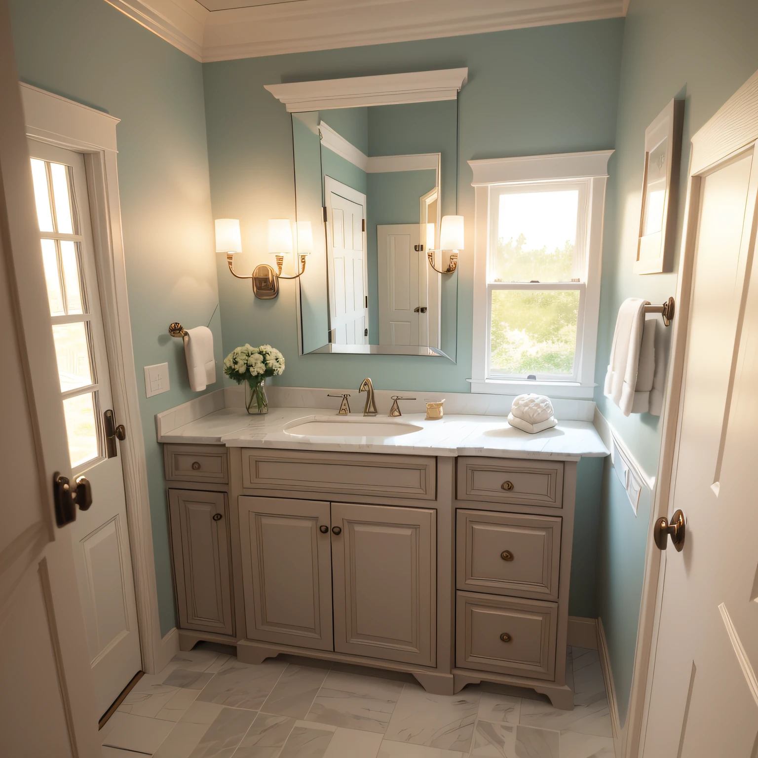 Simple traditional bathroom designs with Wainscoting and Crown Molding