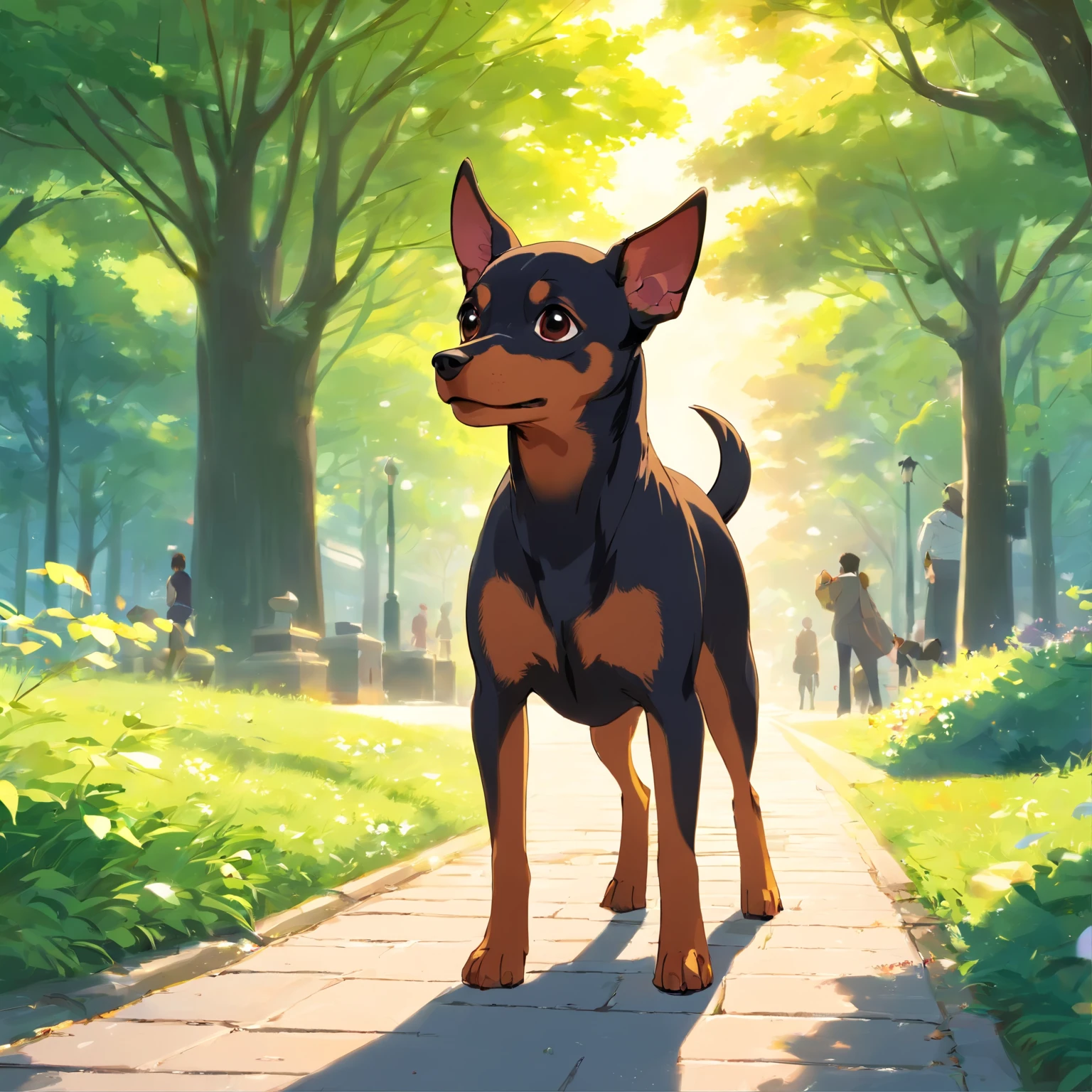 Master Parts, Miniature Pinscher, matrix style, Take a walk in the park, Dynamic Angle, top-quality, 4K