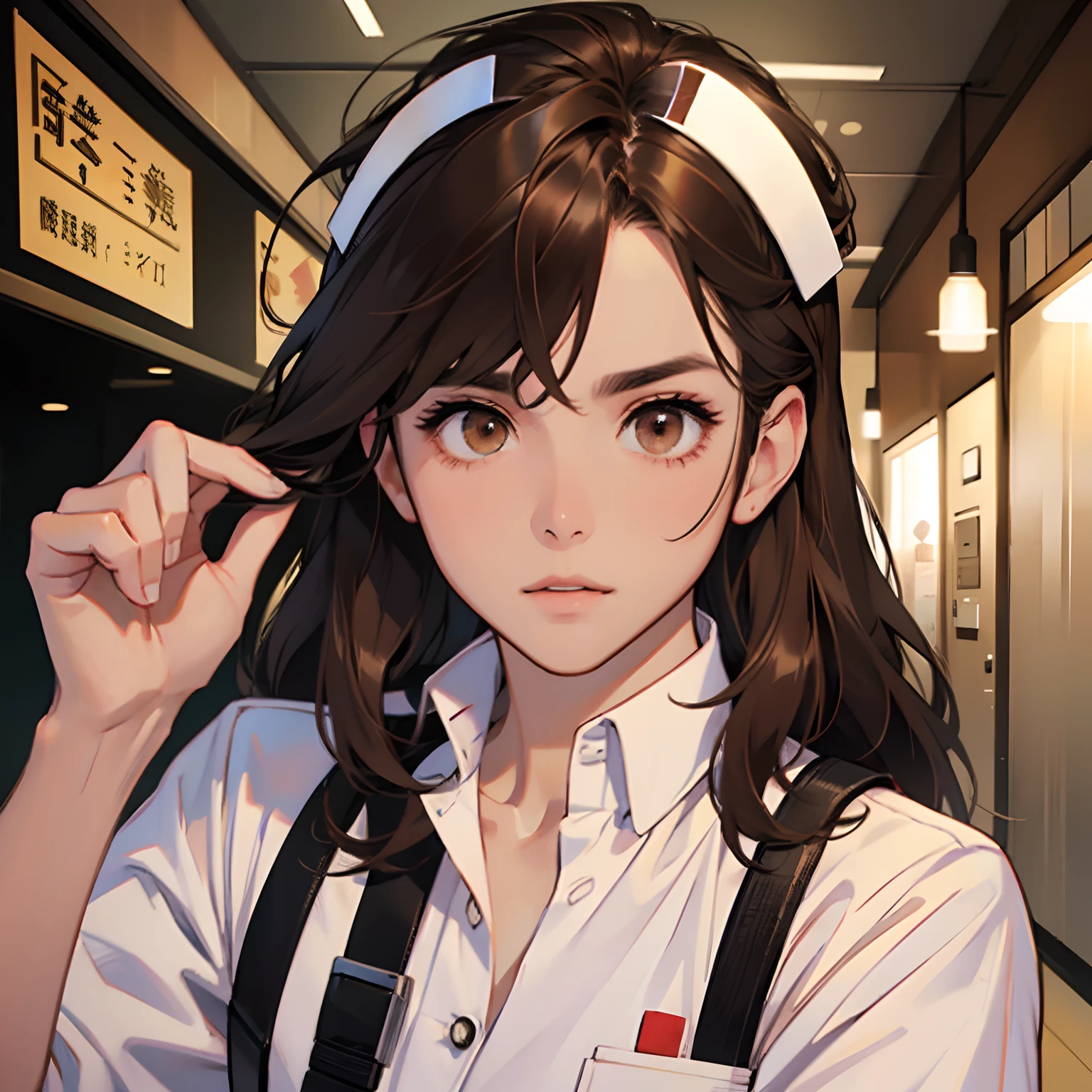 Male one、nurse、Longhaire、Brown hair、Brown eyes、White mask