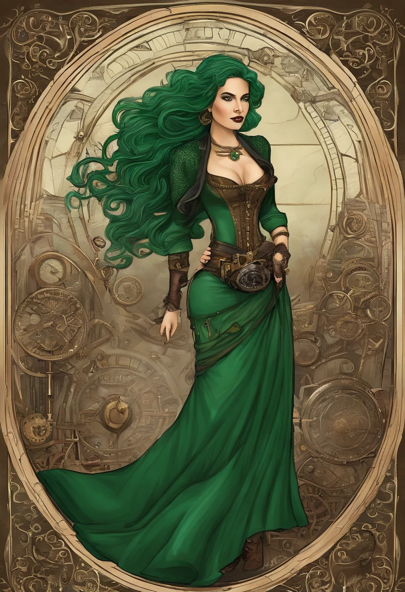 Dilara, the 21-year-old icelandic girl with emerald green hair flowing in the wind, she has a cute oval face