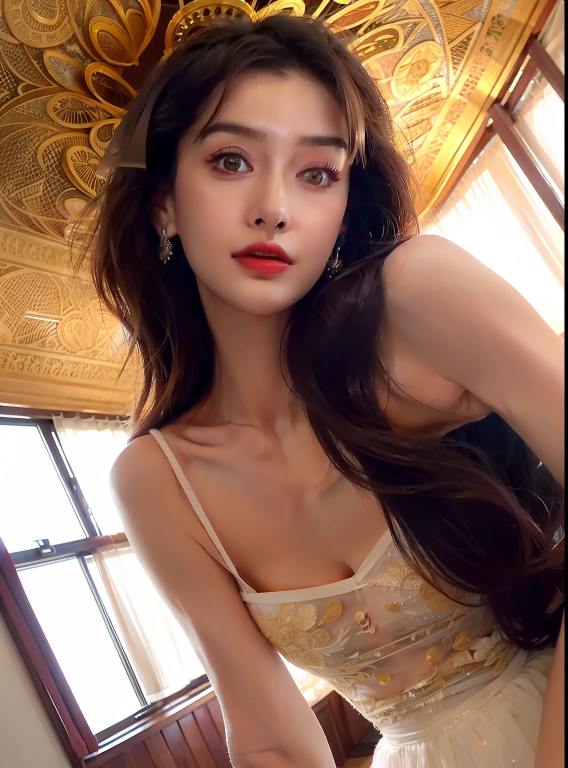 The perspective is from below，1girll,{An extremely delicate and beautiful girl}, the wallpaper, Best quality,view the viewer