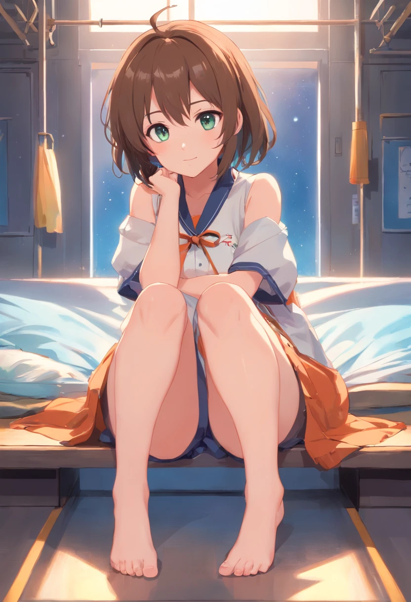 Linda ,Pelo largo blanquecino,hombros con fugas,descalzo,Cabeza mirando hacia arriba,Tumbarse en el suelo,Levanta los pies,Vestidos de turno,bragas blancas,ojos grandes,Cara linda de anime,lolicetines largos blancos,masturbation