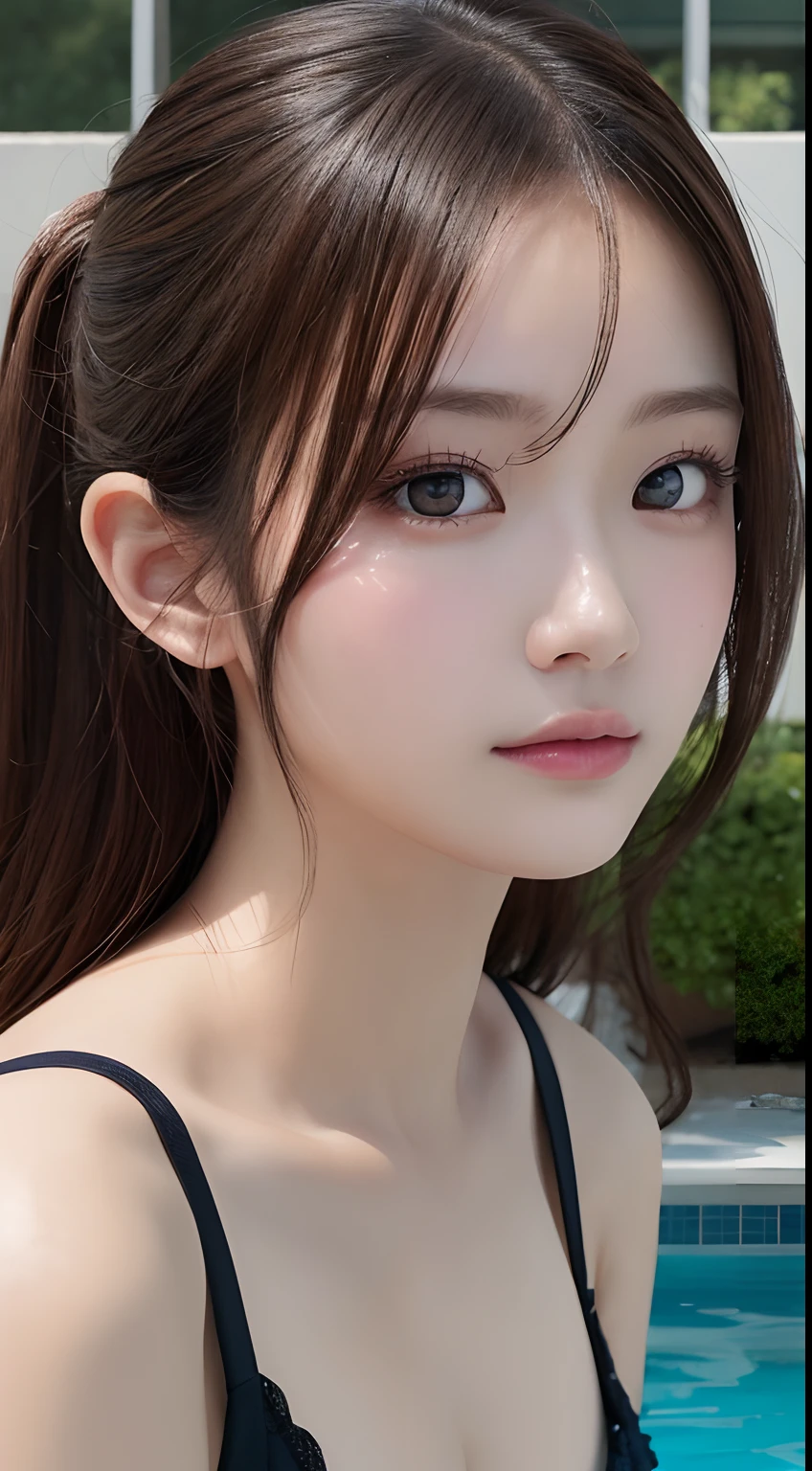 masutepiece, Best Quality, Illustration, Ultra-detailed, finely detail, hight resolution, 8K Wallpaper, Perfect dynamic composition, Beautiful detailed eyes , Pool, Sexy face