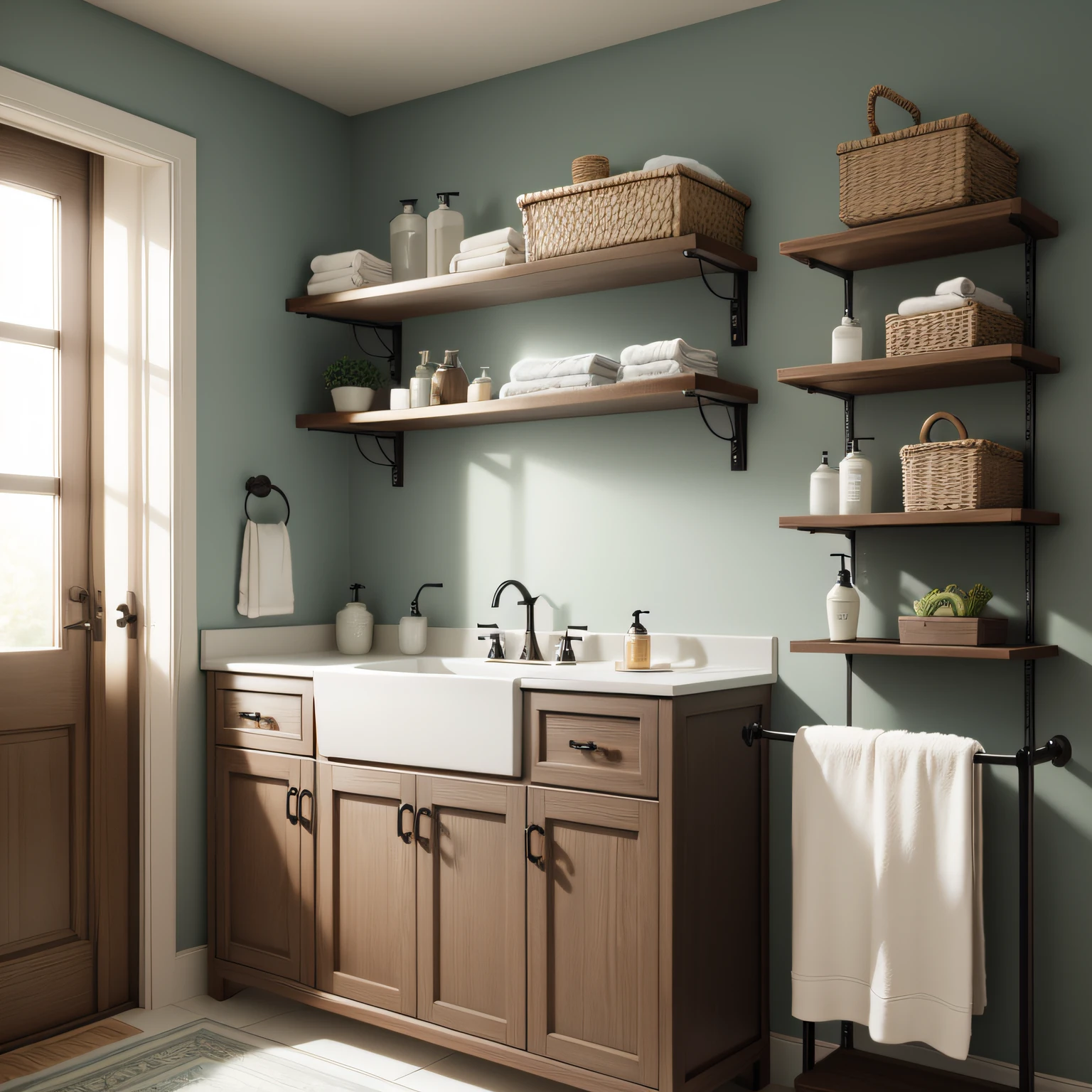 Simple traditional bathroom designs with Shelving and Towel Bars