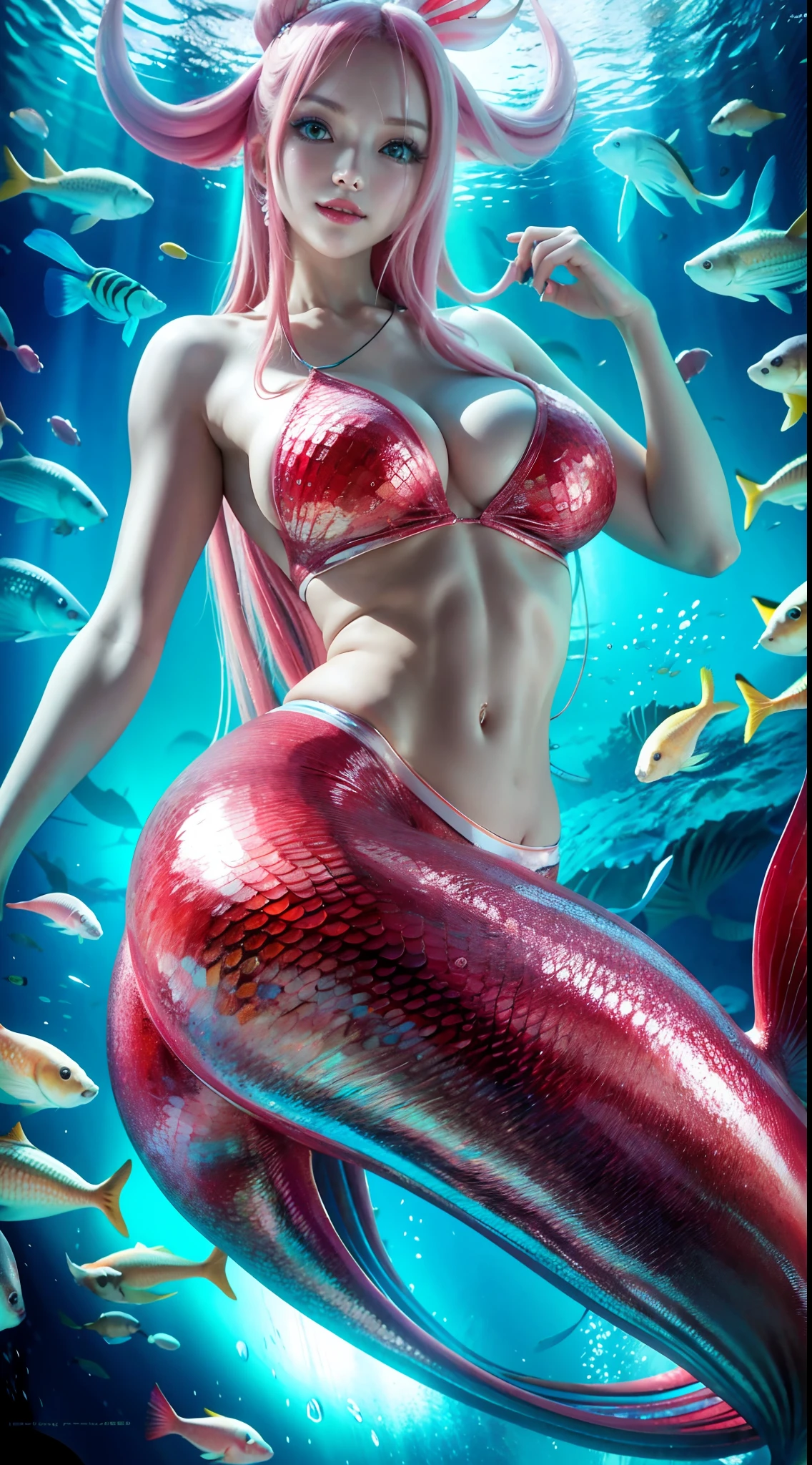 Shirahoshi, mermaid, scales of fish, (underwater:1.2),detailed face,, (masterpiece:1.2), highres, best quality, 8k,