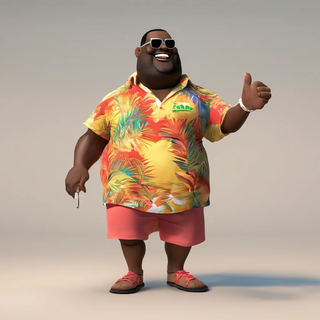 /imagine a fat, bald black man, smooth face, sunglasses, singing samba with a Brazilian tropical t-shirt and microphone in his hand, several different positions and clothes