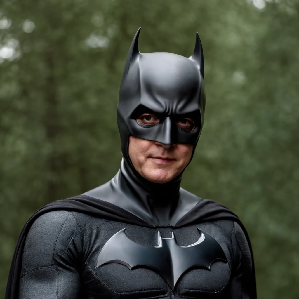James Spader face, 63-year-old,2022, Oldman, bald, without hair, smiling face, muscle, wear a batman costume Take off your mask, portrait full-body image, (Full-body image.)