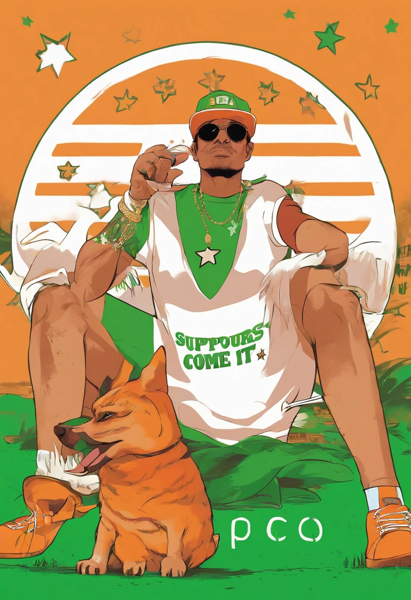 T-shirt de supporters comme pourl'Italie, orange, white green color with two stars on the chest
