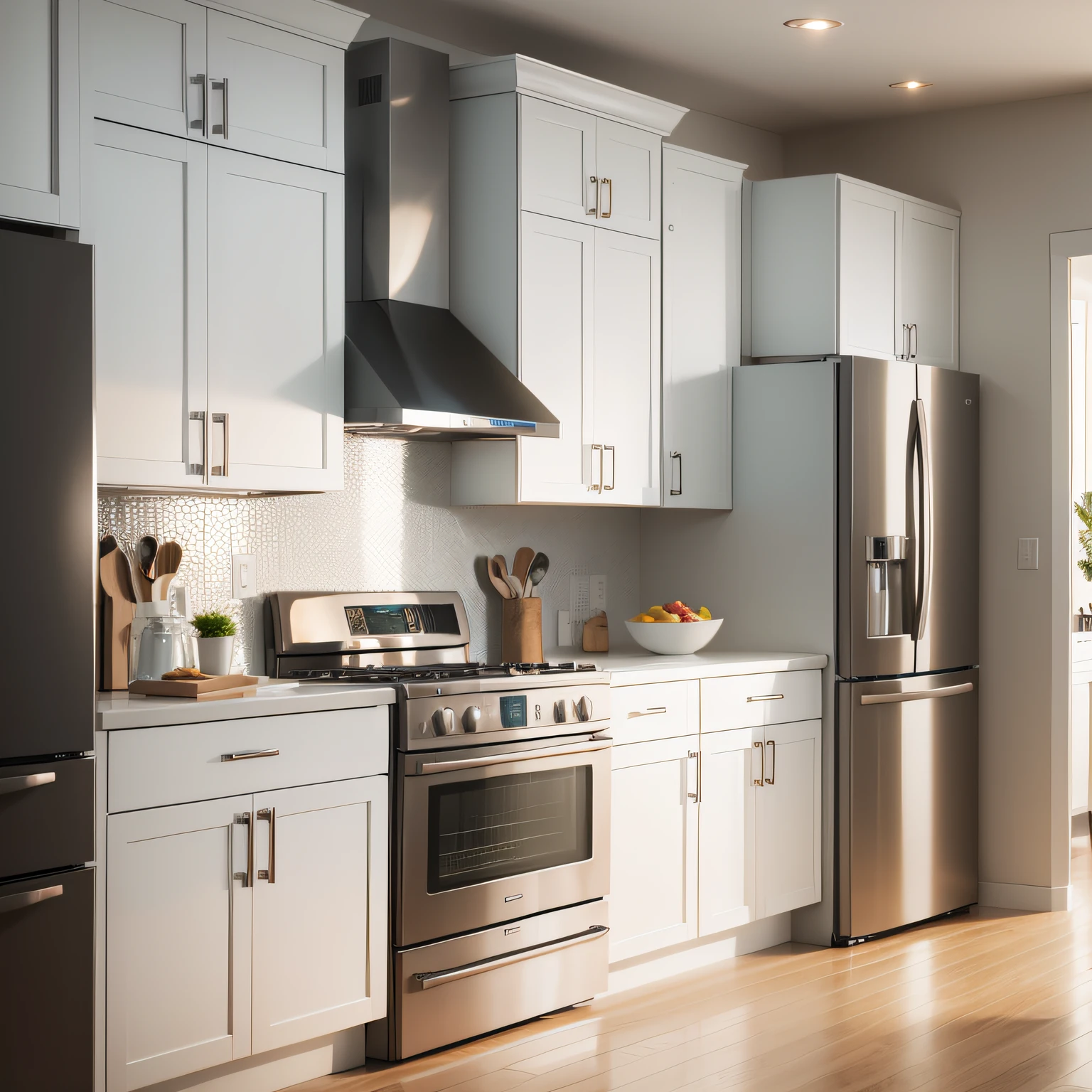 White appliances with Kitchen Cabinets with White Appliance Doors