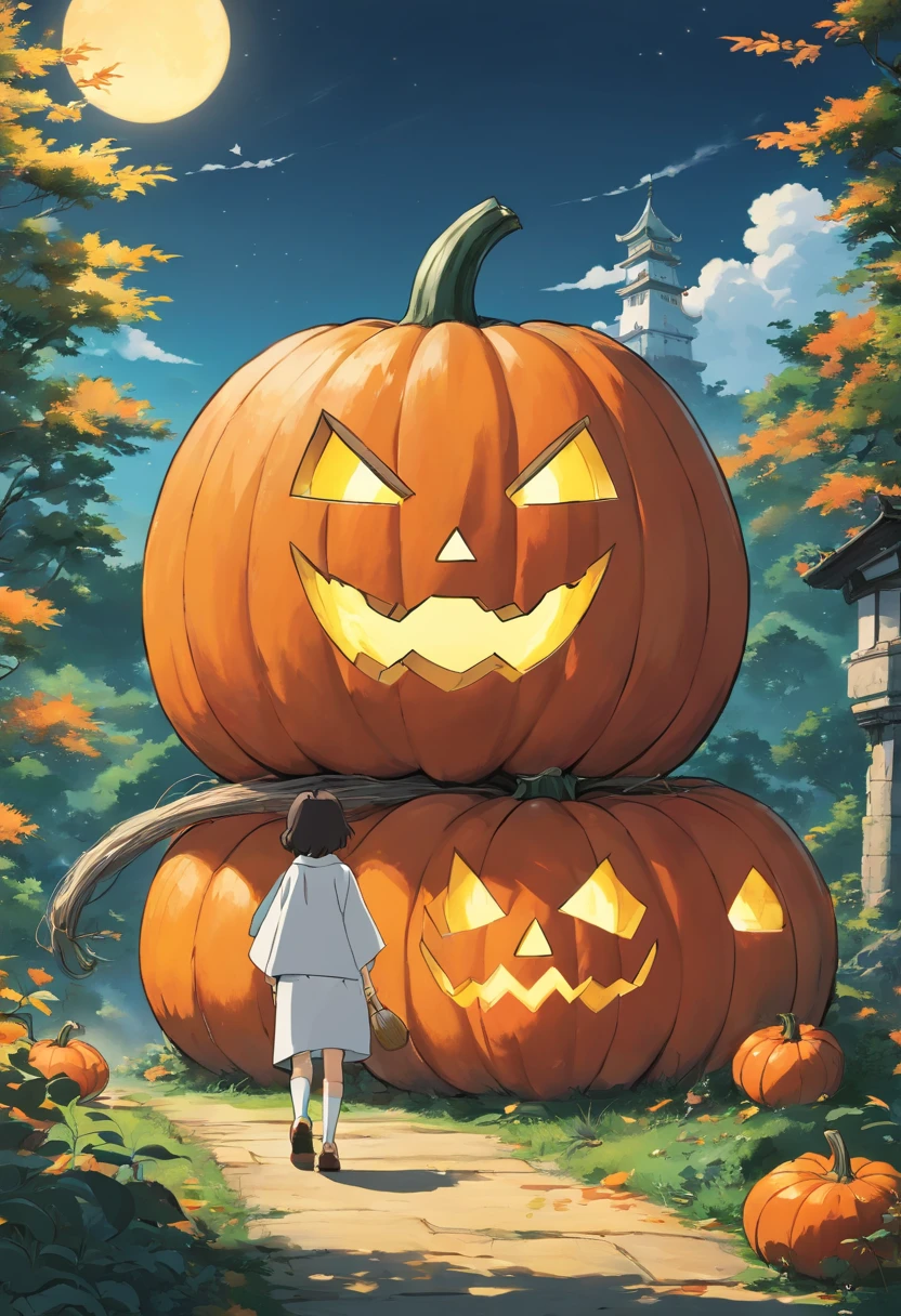 One large pumpkin Simple illustration Simple colors Bold black outline White background Colorful animation 静
