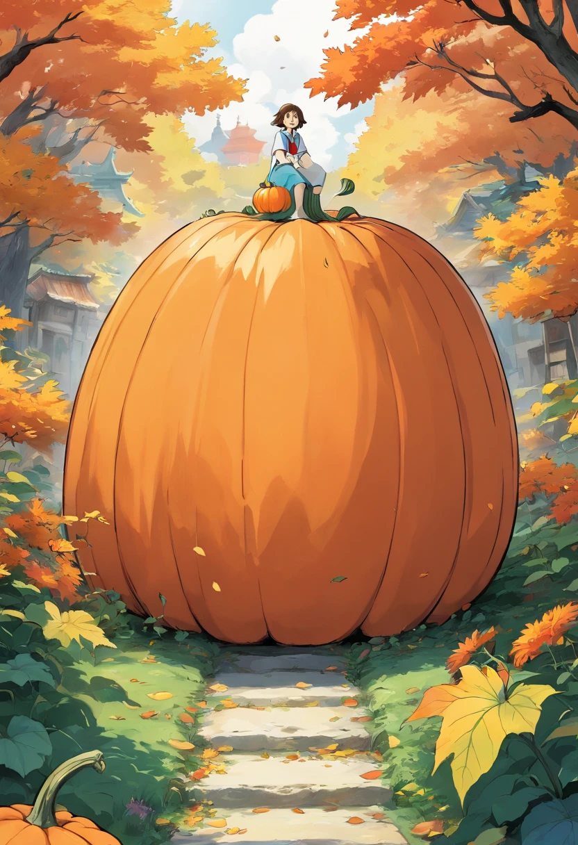 One large pumpkin Simple illustration Simple colors Bold black outline White background Colorful animation 静