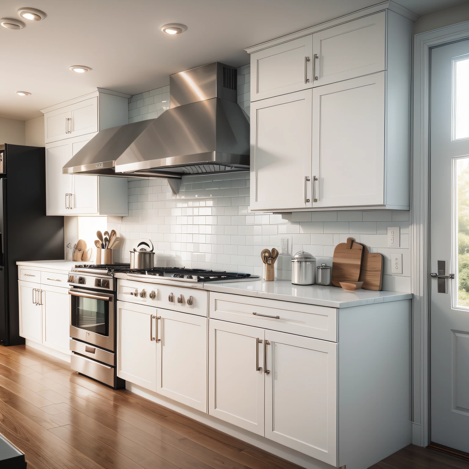 White appliances with Kitchen Cabinets with Stylish Shelving