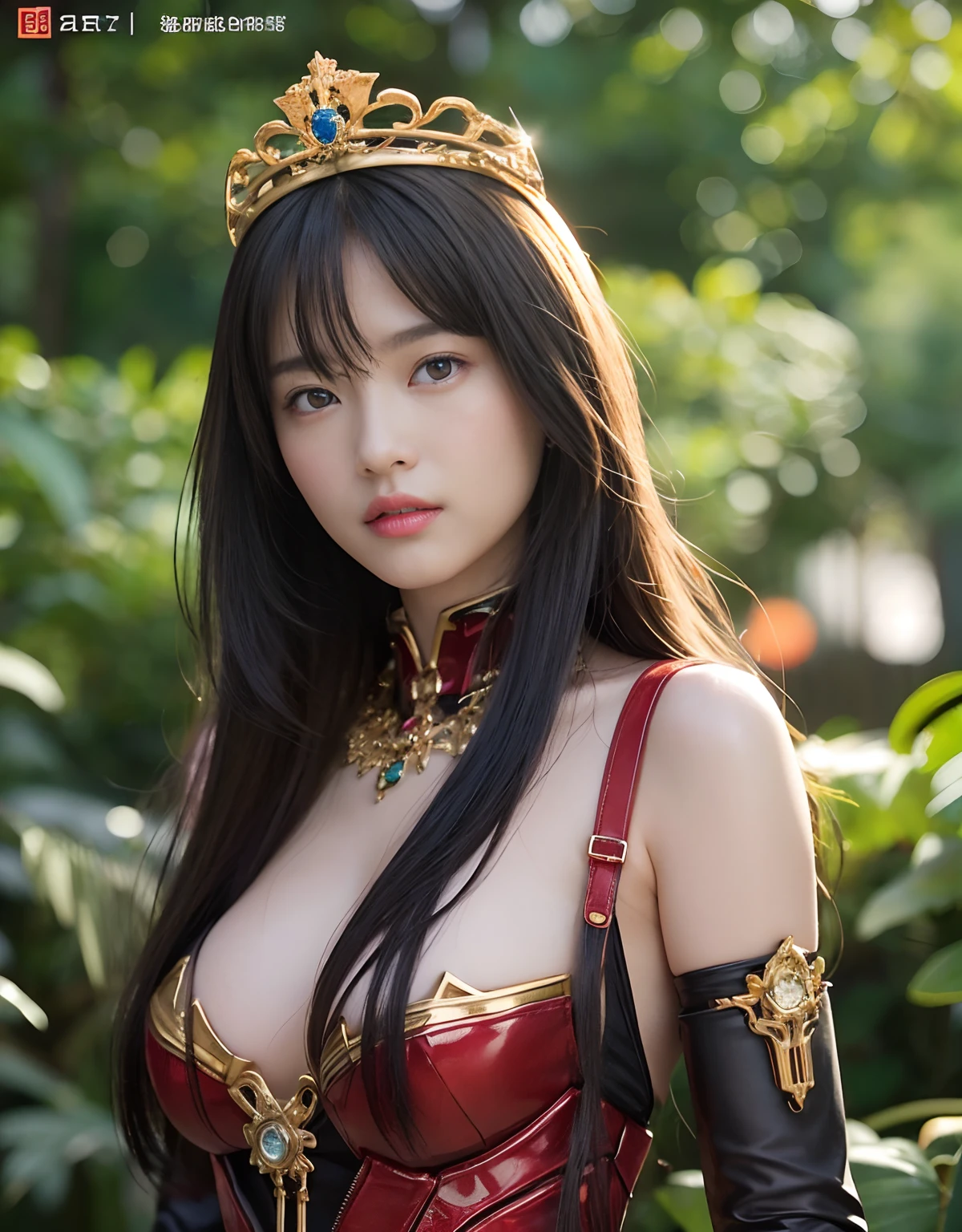 (1 Mechanical Girl)、top-quality、masterpiece、超A high resolution、(Wearing a crown made of jewels),(Photorealsitic:1.4)、Raw photo、1人、Golden hair、glowy skin、(((1 Mechanical Girl)))、(Realistic dragon background)、(Fight big dragons)、With a beautiful knife、(Metal bodysuit)、(beautiful forest background)、Precipitous cliffs、(Small LED)、((super realistic details))、portlate、globalillumination、Shadow、octan render、(One-Eyed Scouter)、8K、ultrasharp、Colossal tits、Raw skin is exposed in cleavage、metals、Details of complex ornaments、Japan details、highly intricate detail、Realistic light、CGSoation Trends、Red Eyes、radiant eyes、Facing the camera、neon details、(Mechanical limbs)、(blood vessels connected to tubes)、Mechanical vertebrae attached to the back、mechanical cervical attaching to neck、(Wires and cables connecting to the head)、Gundam、Small LED、,Mechanical thighs、Toostock、(Hands are also made of machines)、