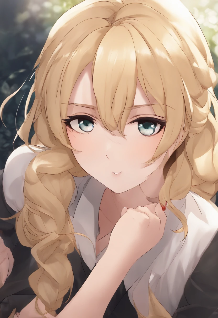detailed anime girl with blond hair sucking a dick