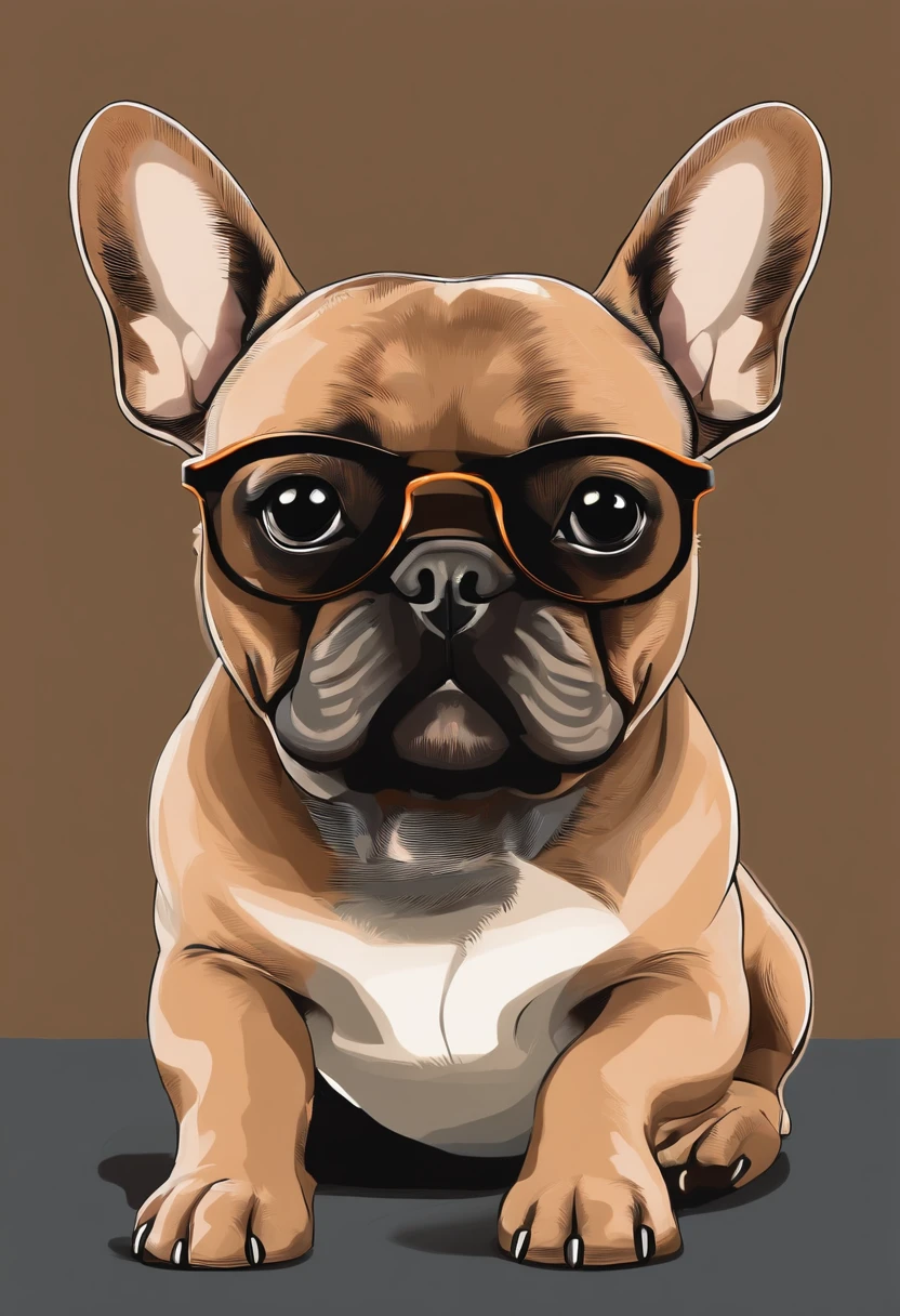 /imagine prompt: Illustration of a brown French bulldog, with two doghnuts in front of the eyes like a glasses, em um fundo preto, em negrito estilo de contorno, bordas irregulares, Lixo, sombreamento claro --v 5.2