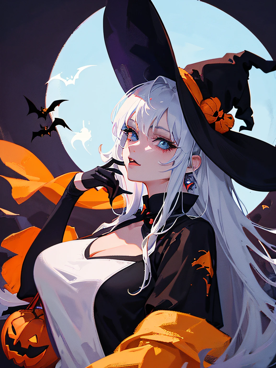High quality design vector style image, t-shirt print style, graphic art white background of a Halloween style witch, bright and realistic colors, old style witch with a pointy hat, nose with a wart and a black cat at her side, fantasy style scenery halloween