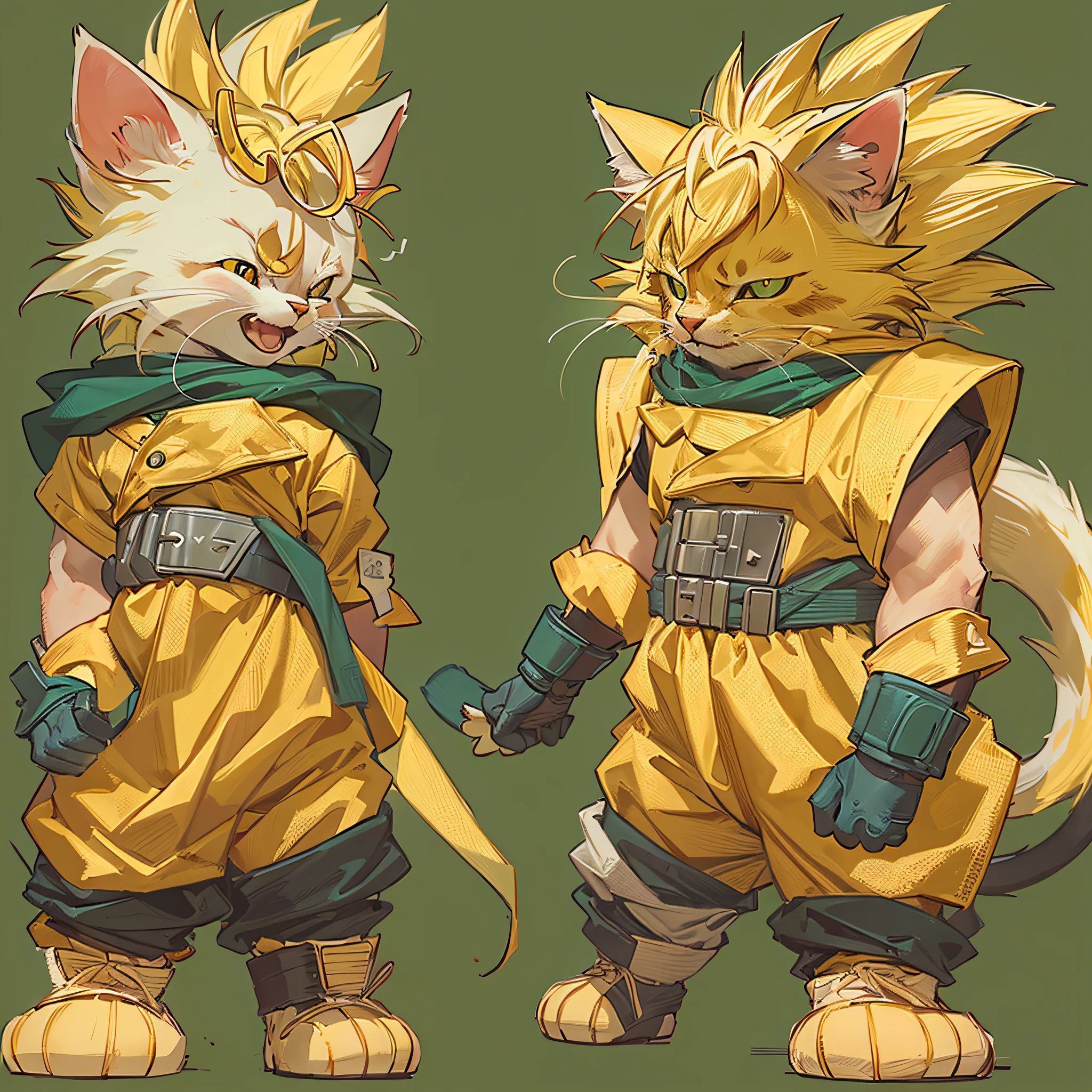Cute cat, standing, cute, Wearing a Super Saiyan costume,
