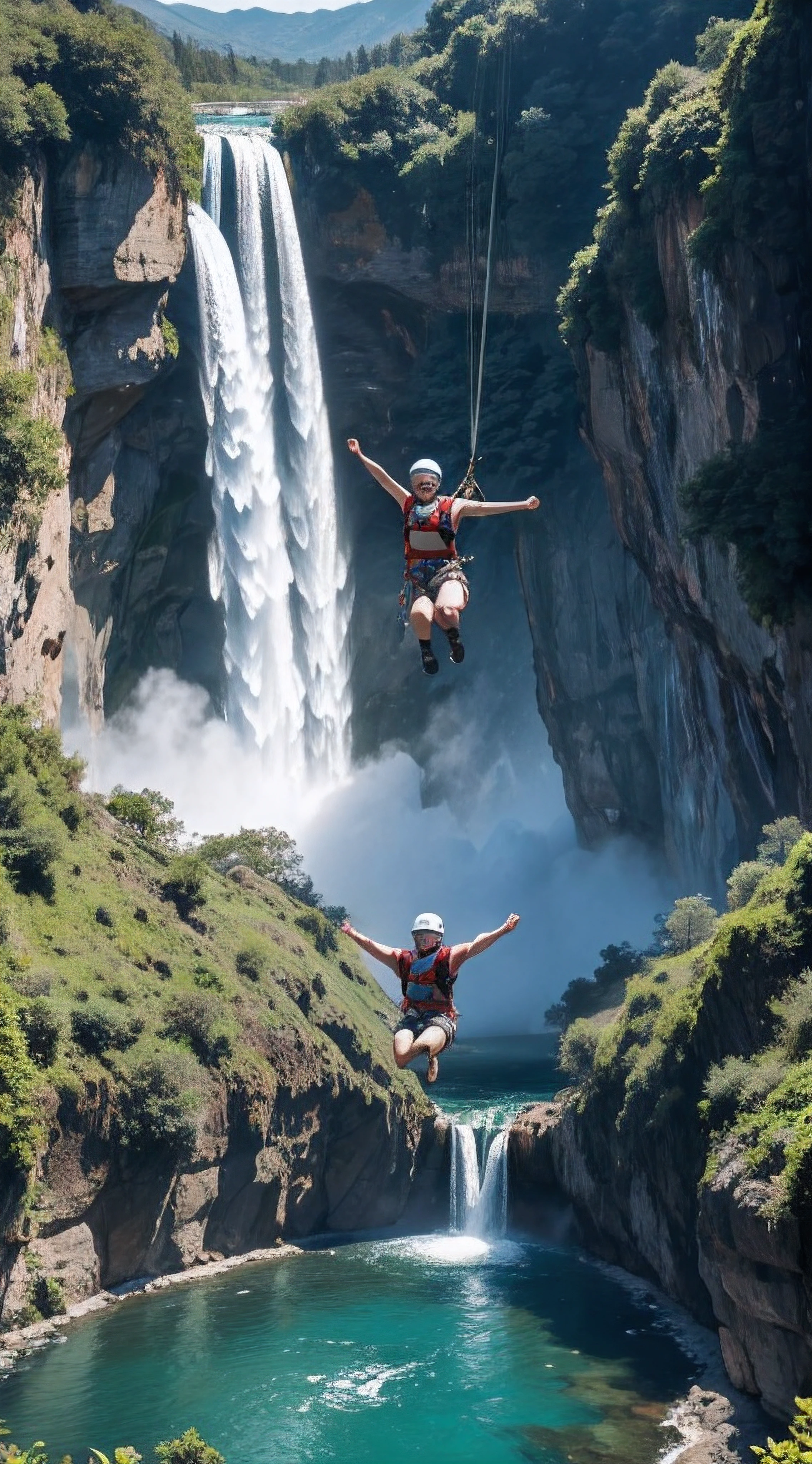 bungee jumping into waterfall