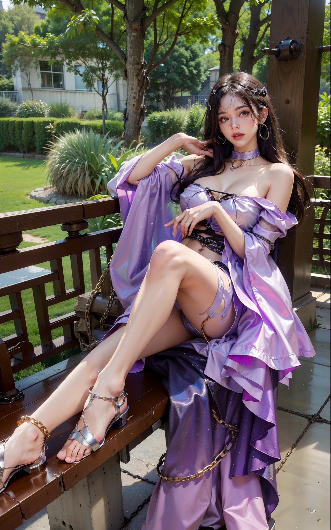 ,((Wearing a torn sheer costume of a superheroine)),(, No bra)), Wet crotch, Wet thighs, Beautiful girl with accentuated slender abs: 1.4, (((nipple tips protruding, areola is protruding, The shape of the pubic region is clearly visible)), sixpack abs: 1.4, Bust Botox, Photo, Sharpness, Unique 850 4, Koda850 k portrait camera, F1.6 shots, Ultra-realistic textures, Spectacular light textures, Cinestil 800 Fashion Mechanics, (futuristic sci-fi battle fashion: 1.1), (tied perfectly by chain), Restraint, Slaves, collars, ((wide prison with sunlight)), Dark fantasy, Realistic material details, extreme hight detail, Ultra-realistic materials ((Torn costume))), Wet, Cloudy, (Chained)), ((big emphasized by chains)), ((chains digging into crotch)), ( (Collar)), (, No bra), shredded costumes, broken golden shields and battle spears,, White combat gloves, Combat shoulder armor, Blood splattered on the face, Blood splattered, Realistic, (Bruises, Dirty, ripped clothing, skimpy clothing, Blood: 1.3), Torn Cape, Torn pantyhose, Long legs, ((iron pipe in the crotch)), Metallic shackles and fetters, ((chains hung from heaven)), Wet crotch is clearly visible, Swarovski's sword and the anatomy beneath his feet, (futuristic sci-fi battle fashion, Torn mesh stockings),Women's feet,Normal toes