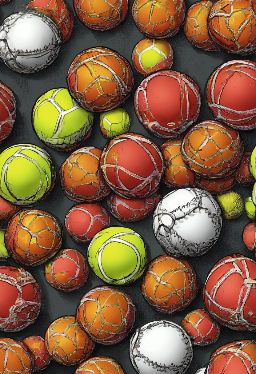 extremely detailed and realistic, 4D, illustration, vector art, anatomically correct heart, filled by a lot of realistic tennis balls