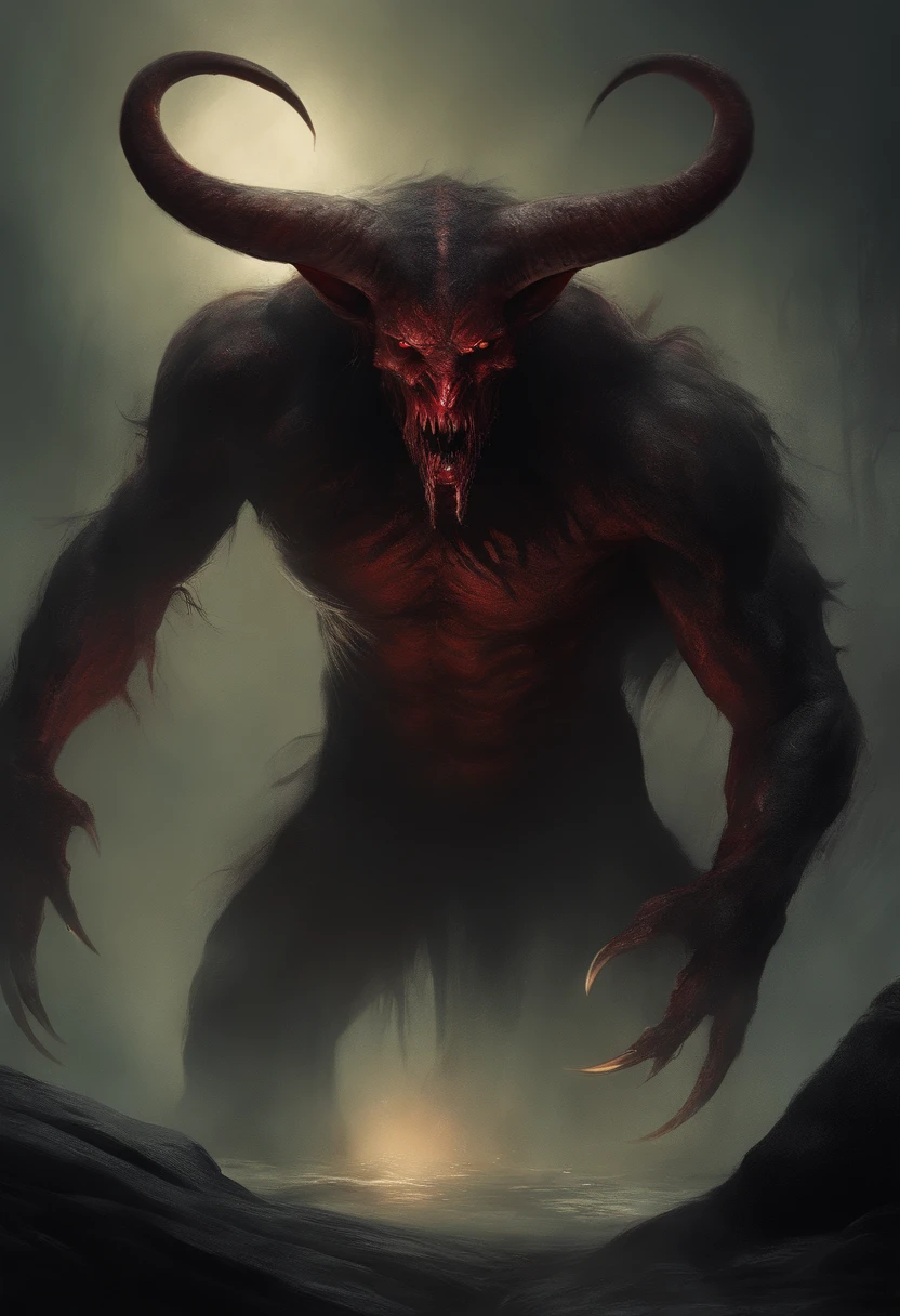 A painting of a demonic creature with a bloodied face with horns, carnage, Sci - Horror Art of Fiction, Science fiction horror artwork, inspired by Aleksi Briclot, devil, de carnage, Horror fantasy art, par Aleksi Briclot, Horror concept art, venin, Art fantastique et horreur, Detailed illustration of 4K horror, Demonic creature, Dark Horror Art