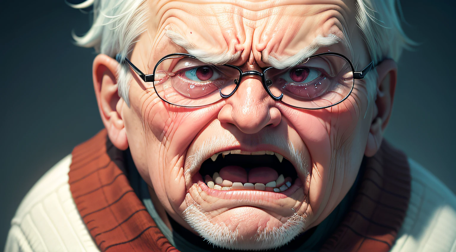 Angry grandma,Crying grandpa,pixar-style