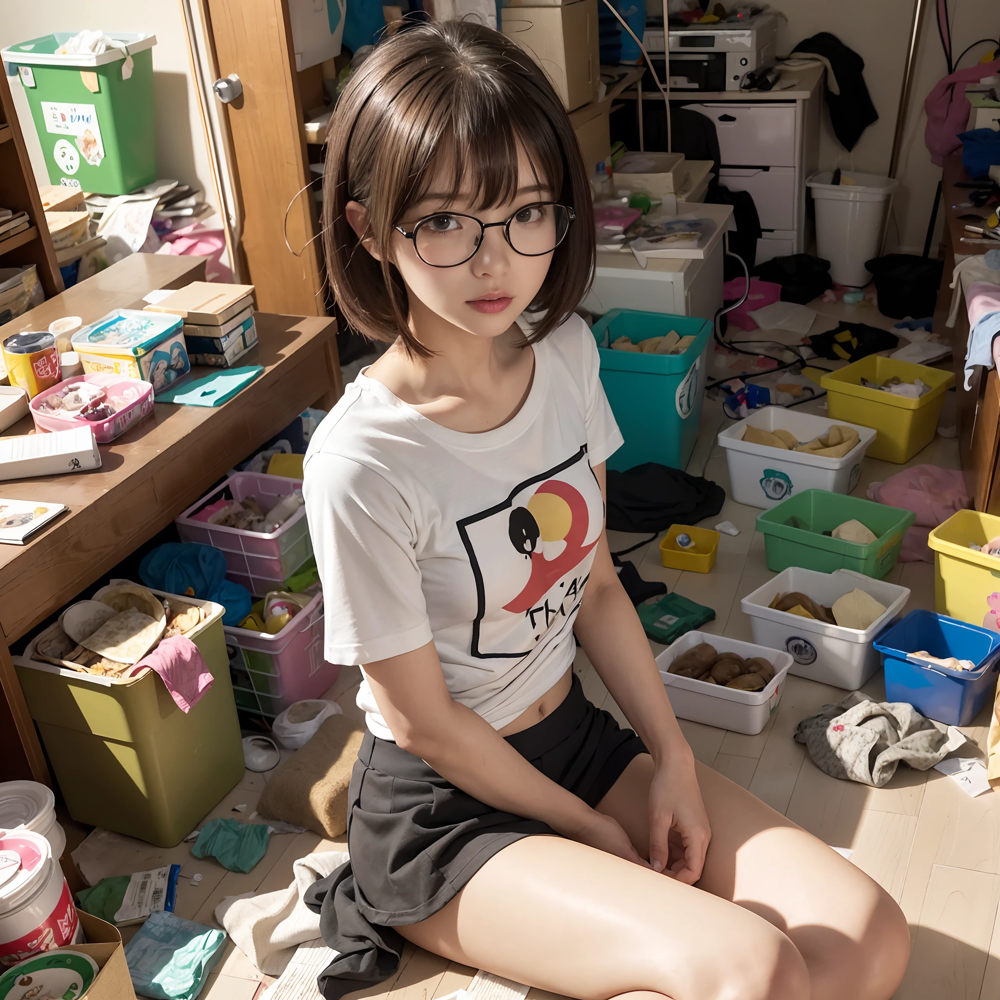 , 18 years old, kawaii, Beautiful, perfect face, looking at the camera, Cotton panties, leg panties, Realistic, Small round face, cowboy shot, (((fisheye)), Okinawa, outside, old, red, out, In the ruined alleys, old architecture, Japanese countryside, , Wildflowers, Broken and rusty bicycle, empty bottle