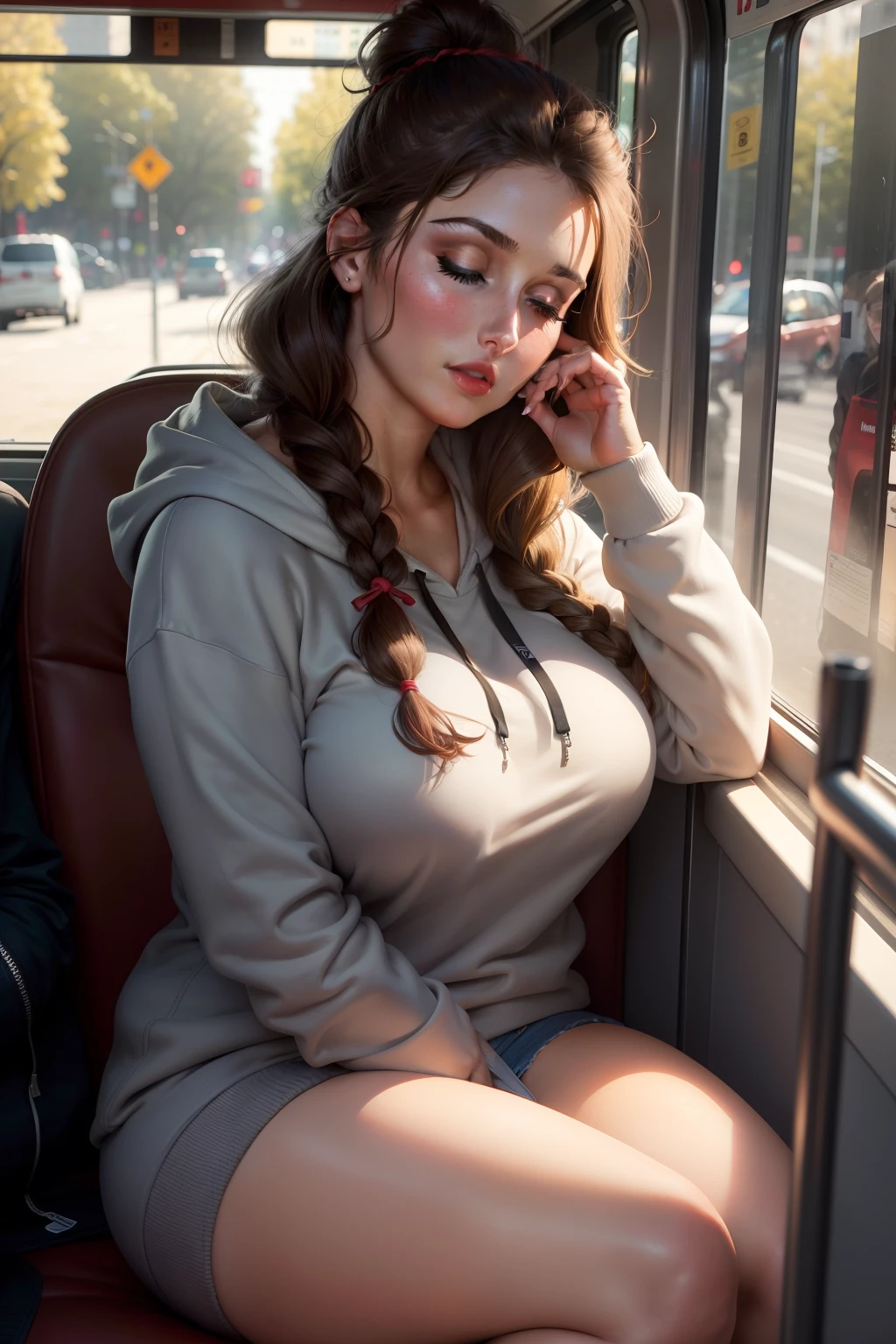 beautiful young sex with old man - fat homeless man on all fours, painted face, Brown hair, Pink lips, hair tied up in one ponytail, ponytail, Small Earrings, closed blue jacket, spread her legs naked crotch, big nails, painted eyelids, brown bag, on all fours on the bus, eyes closed, mouth open, ((Very intense makeup)), voluptuous young , Lucy Pinder, mouth open, old fat homeless man bare legs holds a young little girl inserts a fat penis into a young penetration.