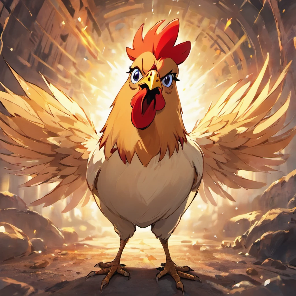 A rooster，Exaggerated big-eyed chicken,Crazy zoo style， Chicken animals, Chicken, Cute chickens,Humorous chicken