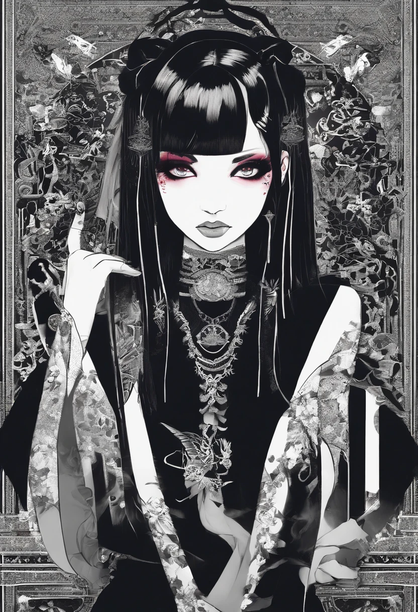 raditional japanese emo geisha skinhead, hairgoth, emo goth spikey fashion shoot editorial style, Hypebeast ultra fast fashion gang signs with goth emo accessories