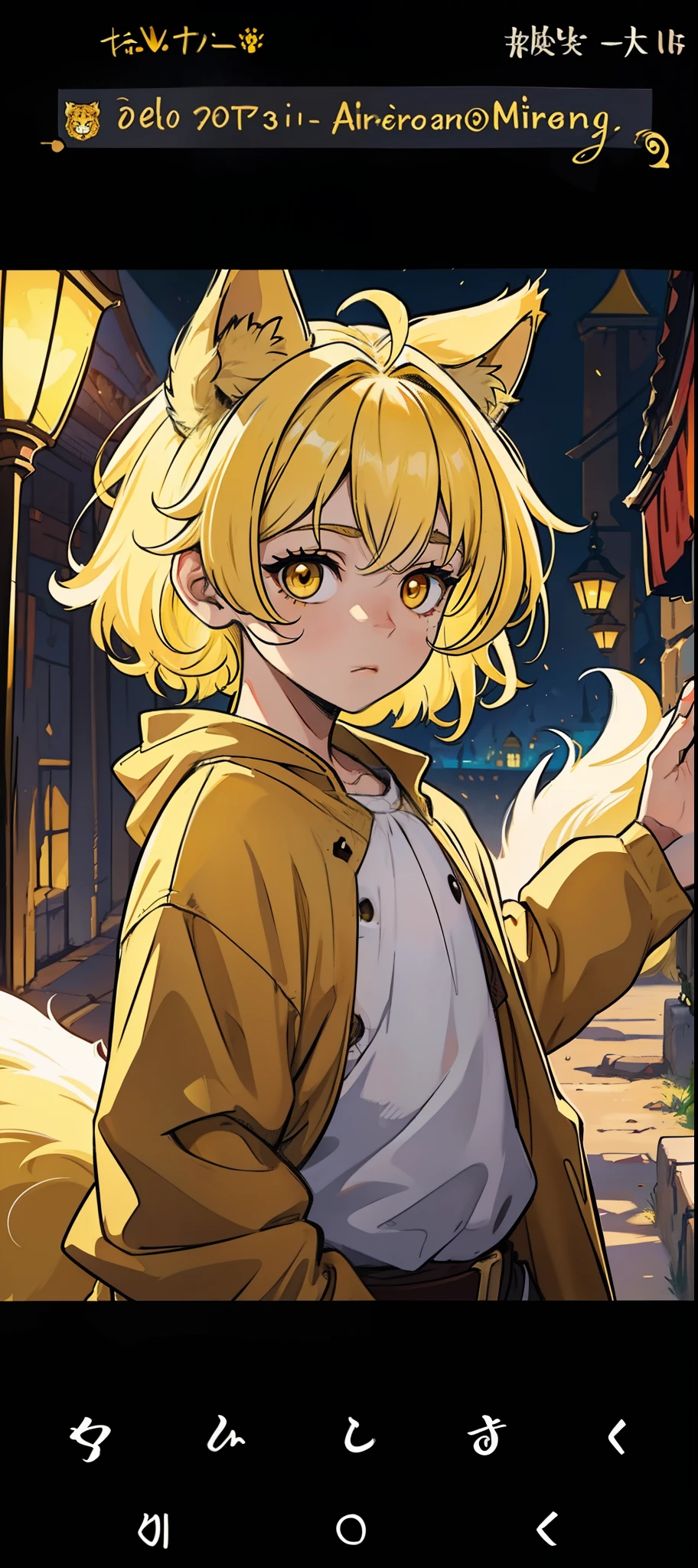 Portrait of a 3--old with chibi lion ears, loiro olhos dourados fundo com magia, cabelos ao vento Uma arte medieval para um RPG vestindo-se com roupas nobres UM npc para um RPG ((yellow eyes)) ((yellow hair))