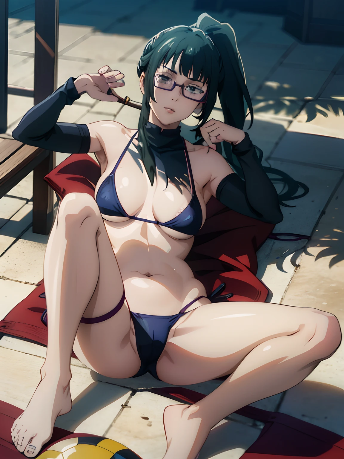 high-level image quality、Girl in micro bikini on the beach, Enchanting anime girl, realistic bikini, Best Anime 4k Konachan Wallpapers, Smooth Anime CG Art, Fubuki, Where is the Gawau, in beach, Marine Kitagawa Fan Art, Ilya Kuvshinov. Racing in 4K, anime moe art style, Zhenyuan Maki. (Best Quality, 4K, Ultra-detailed, Realistic:1.2), Vibrant colors, Soft lighting,Long ponytail,Girl Wearing Glasses,Beautiful expression,Large, Daweed, Innocent, Dreamy, charmed