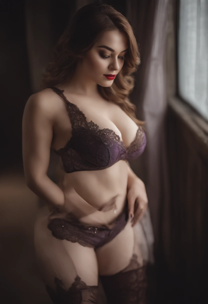 1 beauty,Wear thigh boots,Grey Stockings,Full body photo,Delicate face,Exquisite facial features,Sharp eyes,Clear fingers,Body parts,8K,primitive,Beautiful,high-definition picture quality,realisticlying,Full body photo,dynamicposes,Skin details HD,Large chest,with a well-proportioned body,eyes with brightness,Textured skin,photorealestic,Full buttocks,Full breasts,One-piece tights,Cocked buttocks,Purple lipstick,Wasteland background