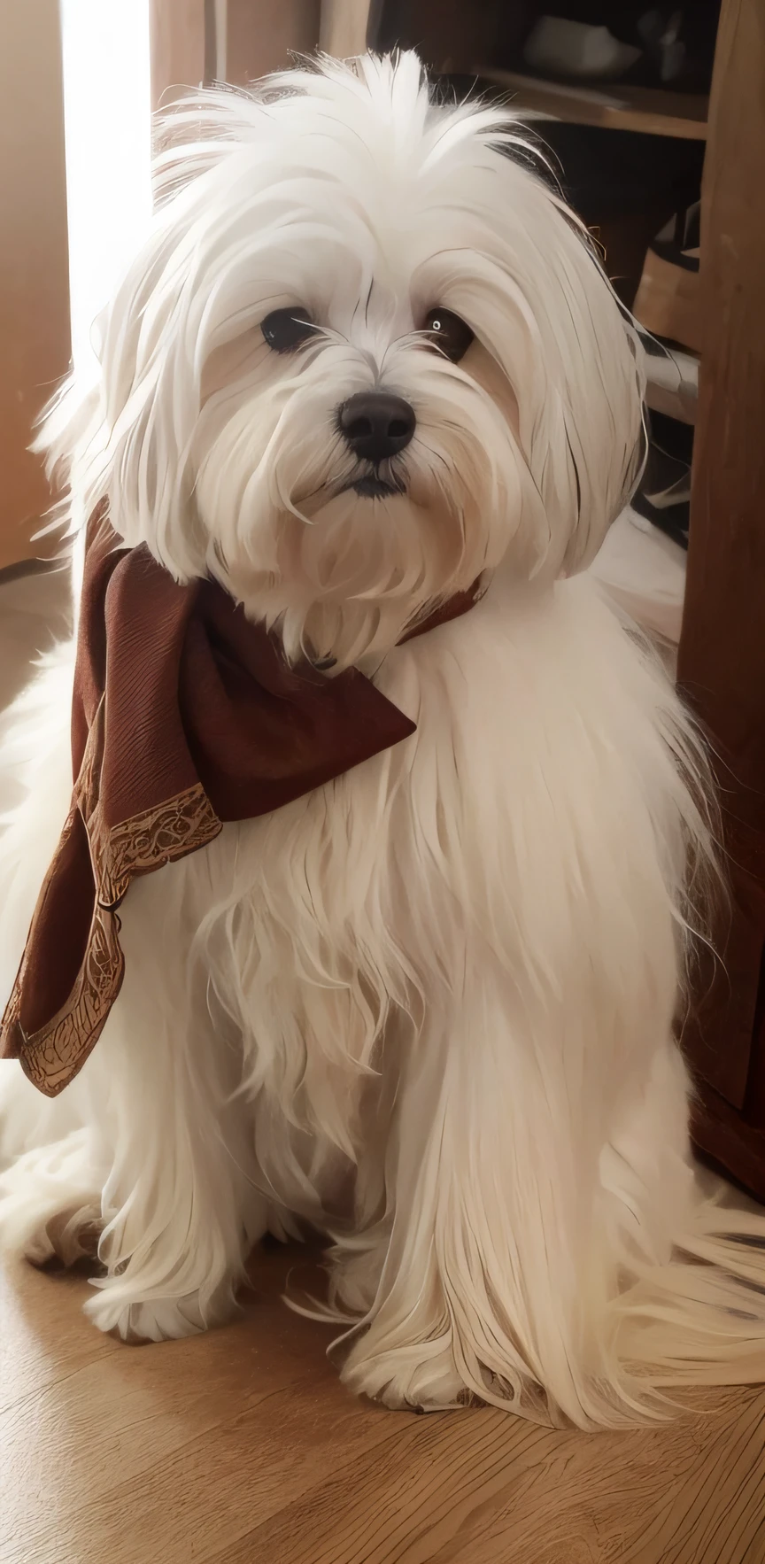 There is a white dog sitting on the floor next to a legged person, white hairs, havanese dog, cabelos brancos, cabelos brancos, olhar orgulhoso, cabelos brancos!!!!, small white dog at her side, fofa'', muito muito muito bonito!!, cabelos brancos!!!!!, Felpudo!!!, cabelos brancos!!!, atordoante!, muito muito muito muito bonito!!, olhar orgulhoso