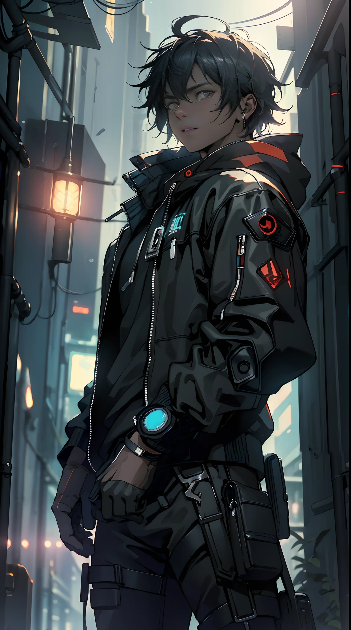 ultra detail, high resolution, ultra detailed, best quality, amazing, top quality, extremely detailed CG unity 8k wallpaper, cinematic lighting, cat fanboy, cyberpunk, dark boy