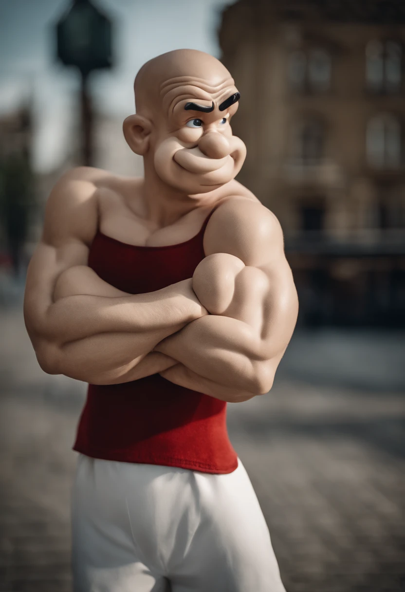 32k, realistic popeye, popeye the sailorwith disproportionally big forearms, forearms girthier than arm, 16k, popeye the sailor, forearms bigger than biceps, arms like popeye from the cartoon